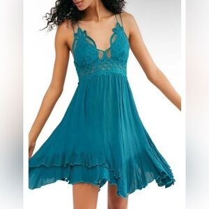 Teal Lace Trim Dress